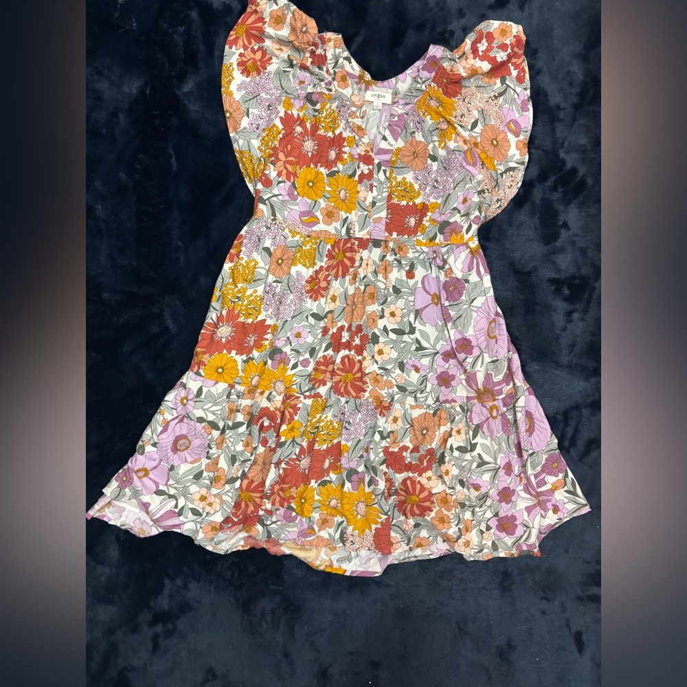 Umgee Orange and Pink Ruffled Smocked Sundress